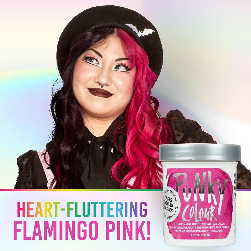 Punky Colour Flamingo Pink Hair Color - Vibrant Semi-Permanent Dye, Vegan & Cruelty-Free, 3.5 fl oz