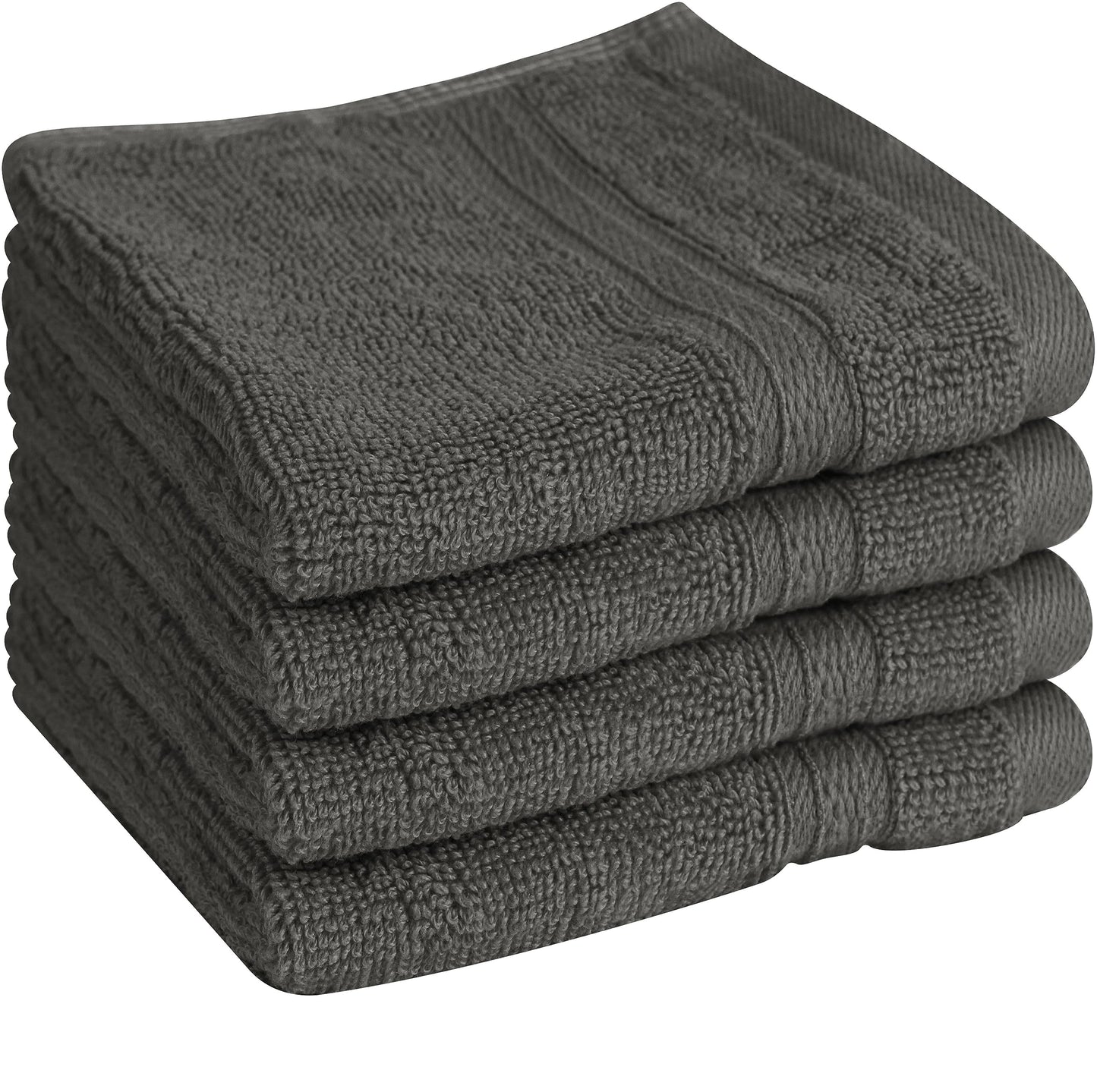 Towel and Linen Mart 100% Cotton - Wash Cloth Set - Pack of 4, Quick Dry, Luxurious, Highly Absorbent and Soft Feel Premium Spa & Hotel Perfect for Daily Use (12 X 12 Grey)