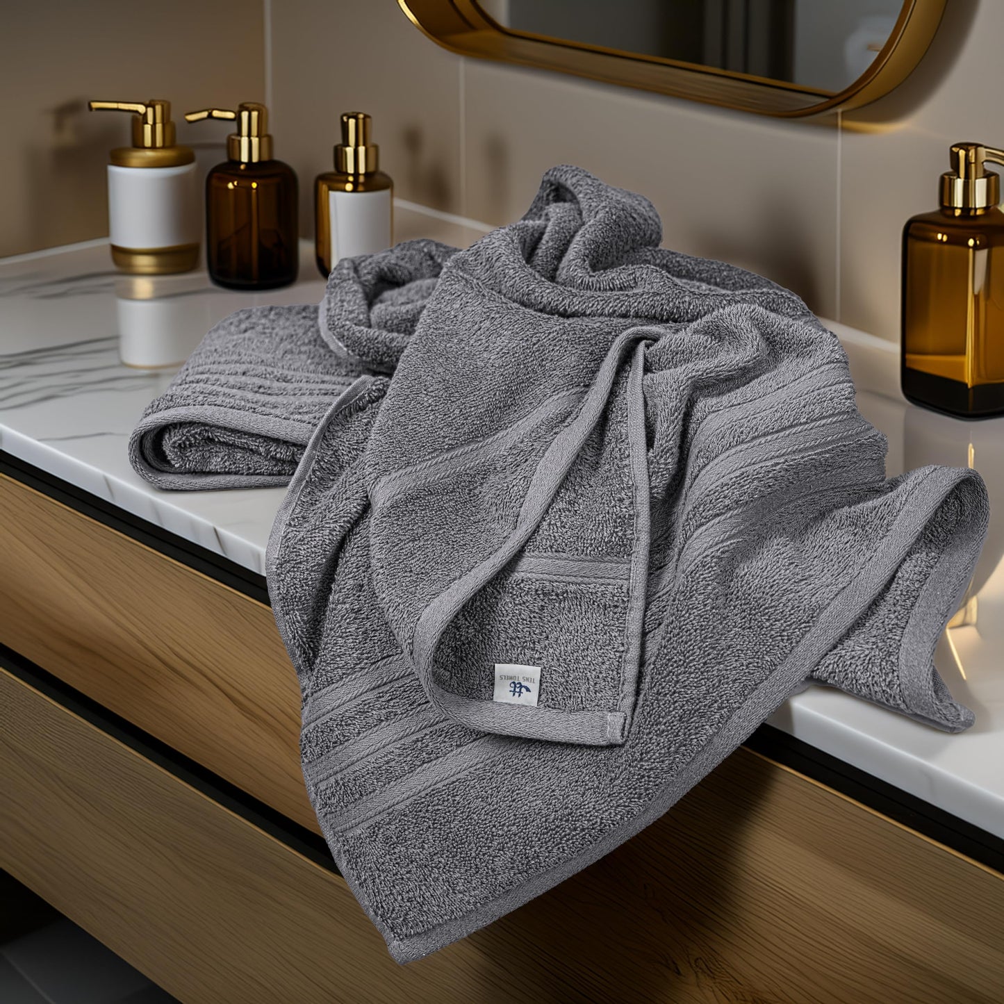 Tens Towels Pack of 4 Soft Bath Towels, 100% Cotton, 27 x 54 Inches, Lightweight & Quick-Dry, Ideal for Daily Bathroom Use, Practical & Comfortable, Dark Grey