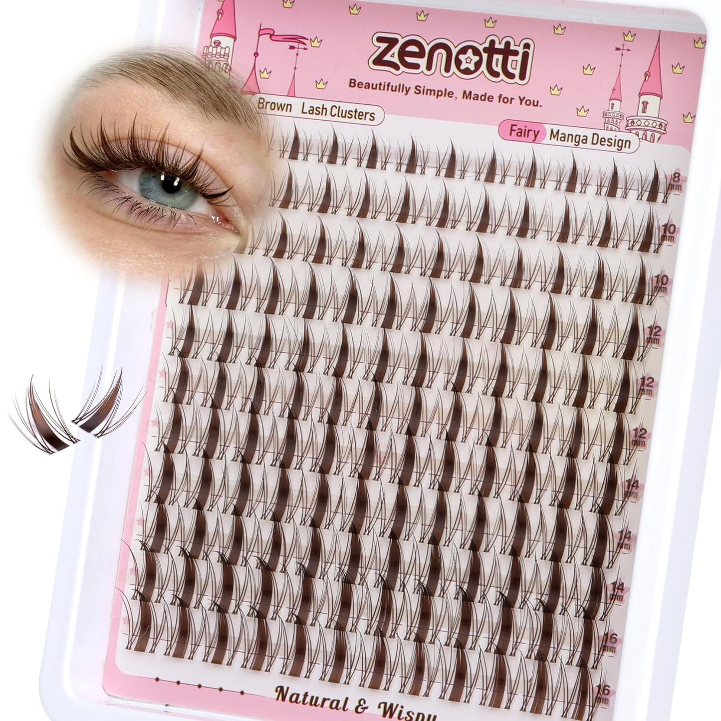 Zenotti Brown Lash Clusters - Natural Fairy Eyelash Extensions | Wispy Spiky Individual Lashes 8-16MM