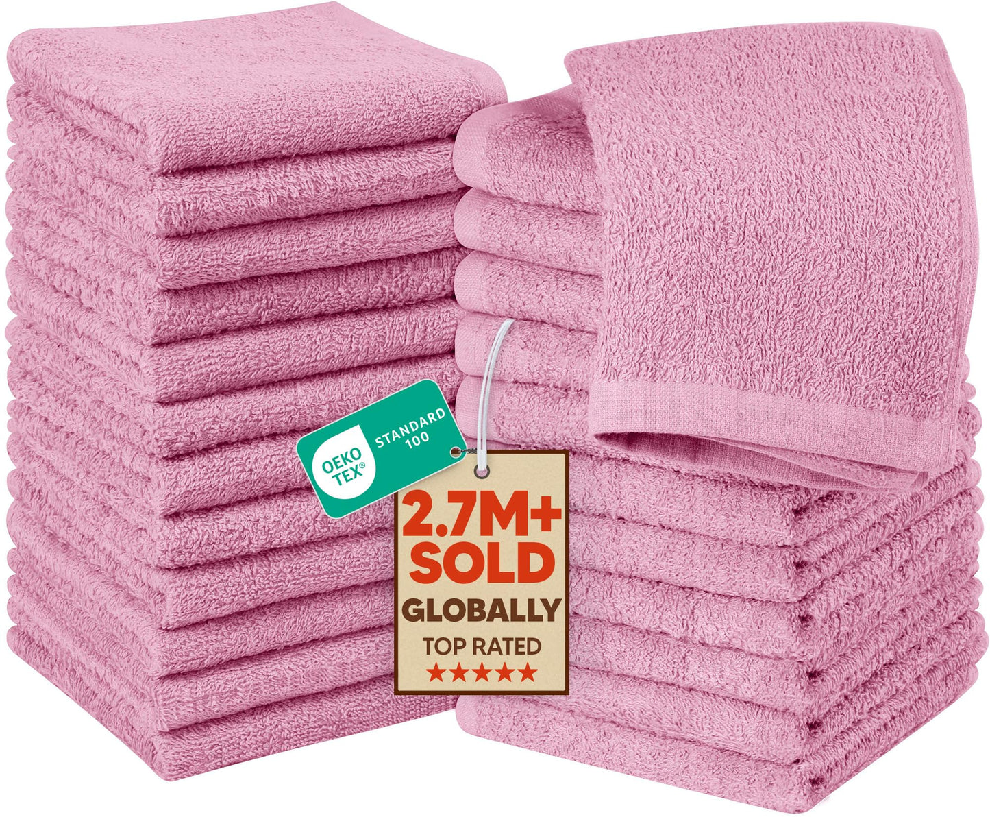 Utopia Towels 60 Pack Cotton Washcloths Set, 100% Ring Spun Cotton, Premium Flannel Face Cloths, Highly Absorbent and Soft Feel Fingertip Towels, Pink