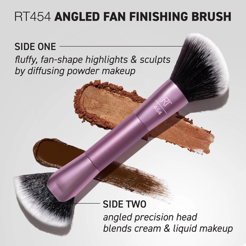 Real Techniques Angled Fan Finishing Brush, Dual-Ended Contour, Bronzer & Blush Makeup Brush for Blending Powder or Cream Products, UltraPlush Bristles, Cruelty-Free, 1 Count