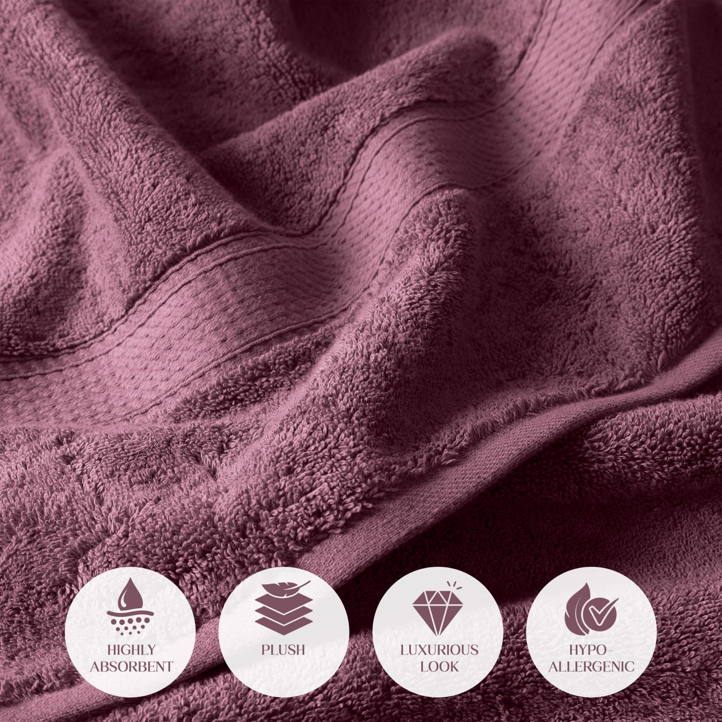 SUPERIOR Egyptian Cotton Pile 6 Piece Towel Set, Includes 2 Bath, 2 Hand, 2 Face Towels/Washcloths, Ultra Soft Luxury Towels, Thick Plush Essentials, Guest Bath, Spa, Hotel Bathroom, Plum