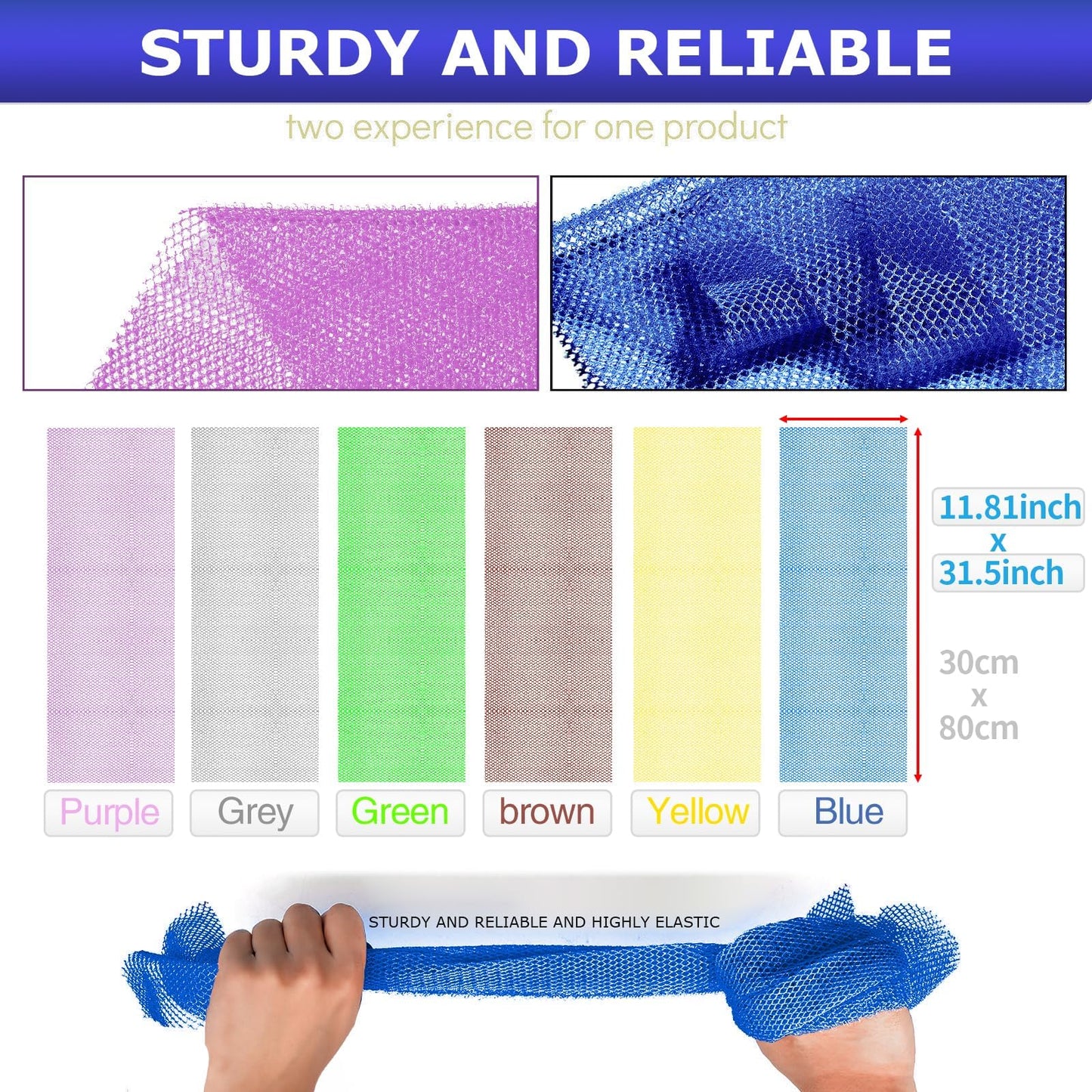 UJFQBH 6 Pieces African Net Sponge Long Bath Sponge Exfoliating Shower Body Scrubber for Daily Use, Terrific for Smoother Skin - Back Scrubber for a Refreshing Experience (Purple - Orange)
