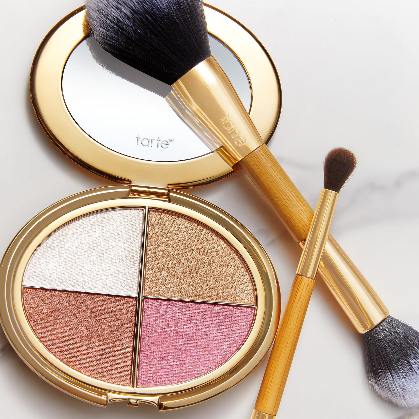 tarte glow wardrobe highlighting eye & cheek palette – Highlighter, Blush, Bronze & Eyeshadow All-in-One Face & Eye Viral Makeup for Everday Radiant Blendable Glow, Vegan & Cruelty Free, full size