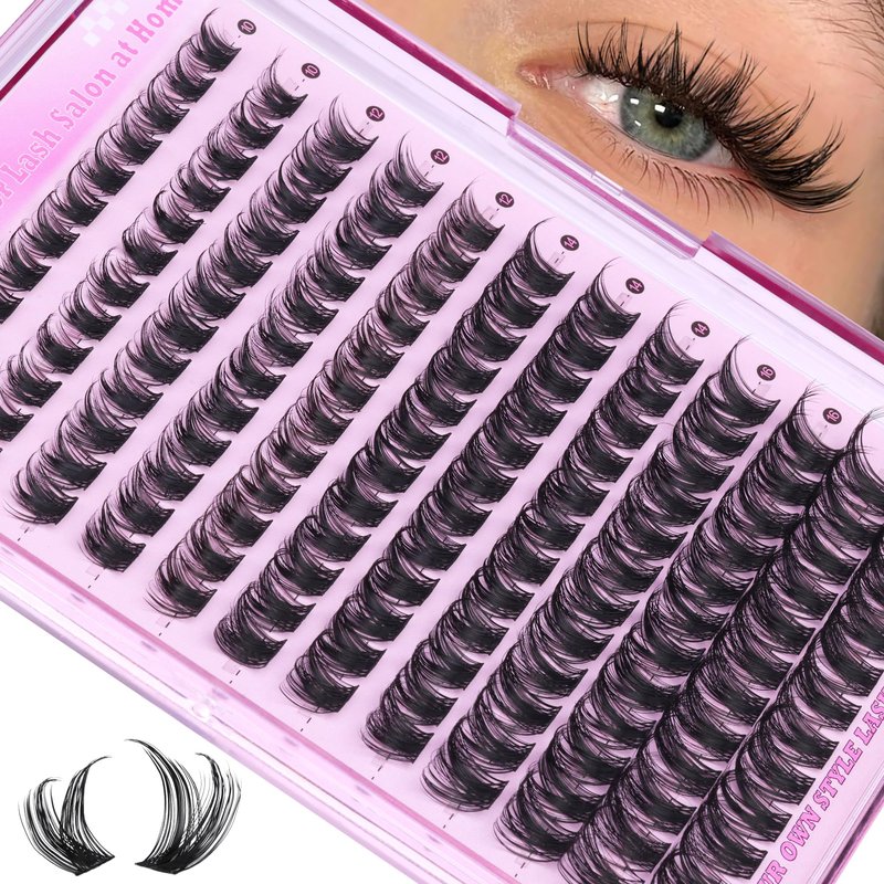 ALICE Lash Clusters Eyelash Clusters Wispy Cluster Eyelash Extensions Russian Volume Individual Lashes Natural Thin Band Lash Extensions DIY at Home (144pcs/10-18mm/D- Curly)