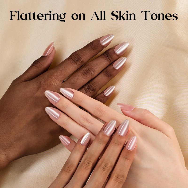 Beetles Cat Eye Press On Nails - Glossy Short Almond Press On Nails Motion Glow Kit, 32pcs 16 Sizes, Girls Stick On Nails with Adhesive Tabs & Fast-Dry Nail Glue, Salon-Ready Gift for Women Mist Glow