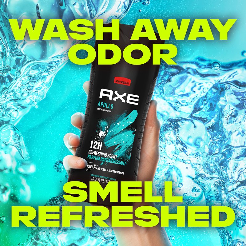 AXE Body Wash for Long Lasting Freshness Apollo Sage and Cedarwood Men's Body Wash with Odor-Busting Prebiotics 16 oz