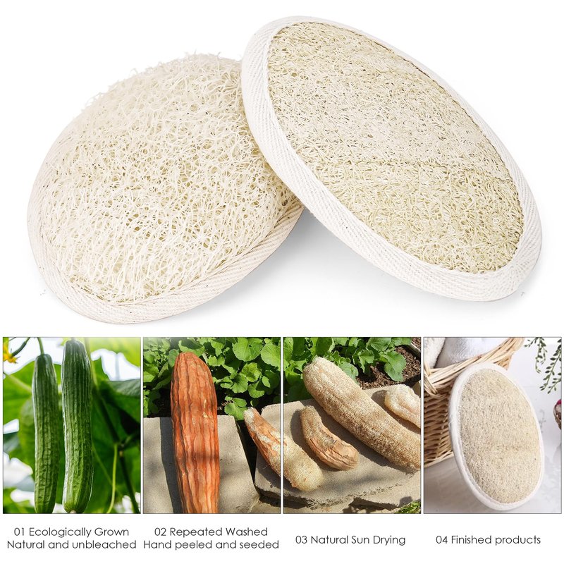 Natural Loofah Sponge 2 Pack for Shower, Organic Luffa Exfoliating Body Scrubber, Eco Friendly Biodegradable Bath Sponge, Plant Based Body Exfoliator for Men Women, Shower Loofah with Hanging Rope