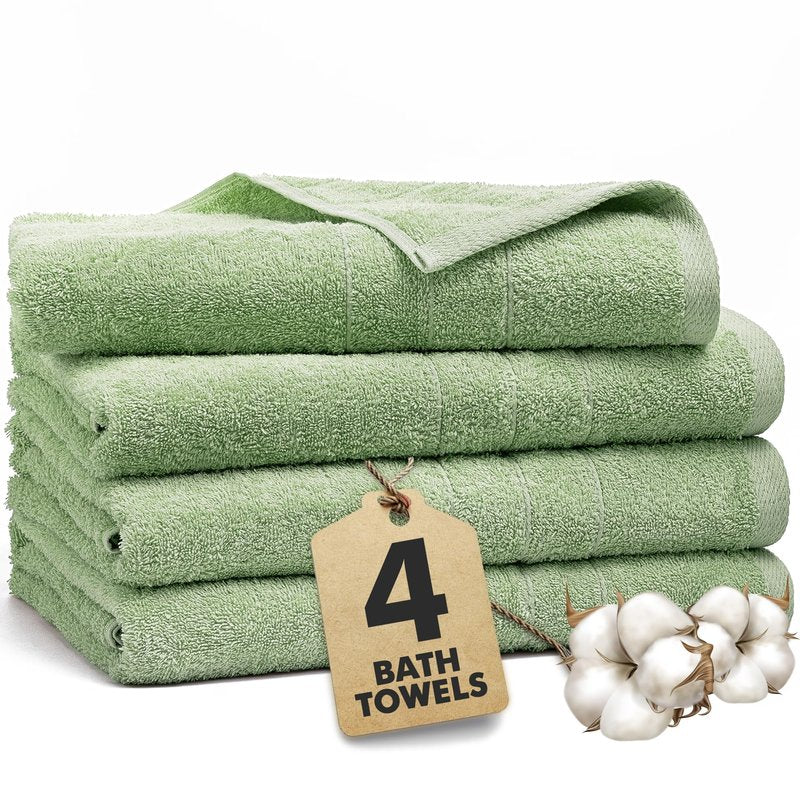 Novo Home Bath Towels Set of 4 – 100% Cotton Light Green Extra Large Towels for Bathroom, Spa Use (55x28 in) – Super Soft and Quick Dry Large Bath Sheets for Adults