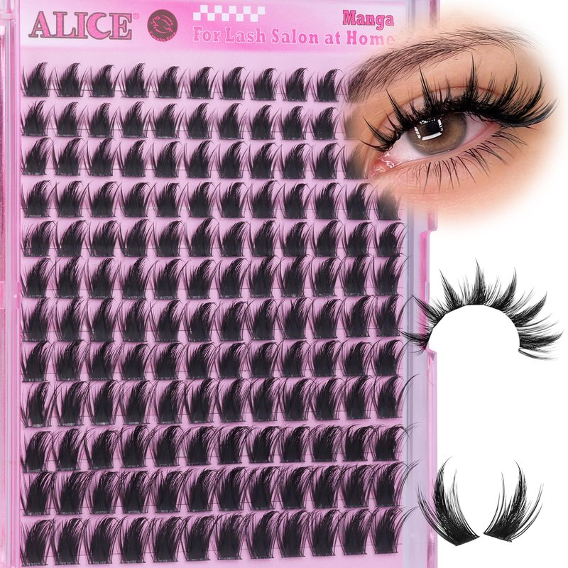 ALICE Manga Lash Clusters Wispy Cluster Eyelash Extensions with Spikes Anime Natural Eyelash Clusters Individual Lashes DIY at Home (144pcs/10-18mm/CD- Curly)