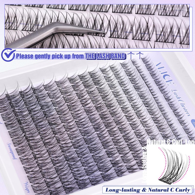 Natural Lash Clusters Wispy Cluster Eyelash Extensions 168pcs Individual Lashes 8-16mm C-Curly DIY Lash Extension Natural Look Soft Thin Band Cluster Lashes by ALICE