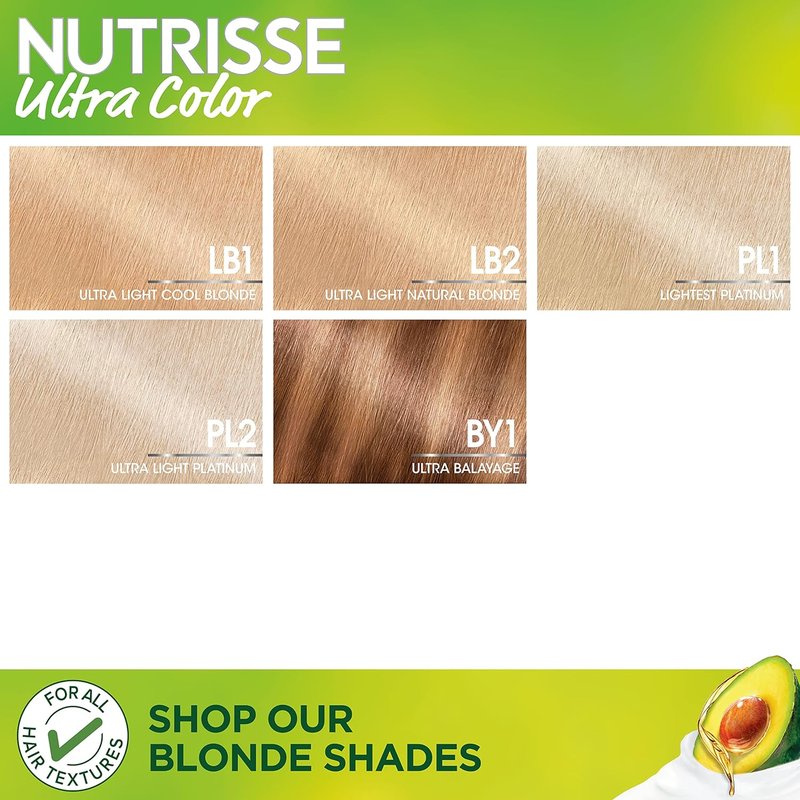 Garnier Nutrisse Ultra Color Permanent Hair Dye - LB1 Ultra Light Cool Blonde | Nourishing Creme, 1 Count