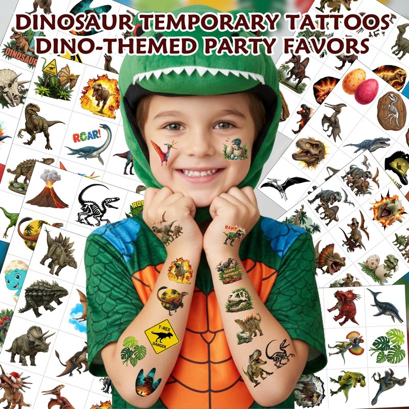 96PCS Dinosaur Temporary Tattoos Stickers - Dinosaur Themed Birthday Party Favors Birthday Party Decorations Supplies Accessories Gift Idea For Kids Teen Boys Girls Classroom Prizes Rewards