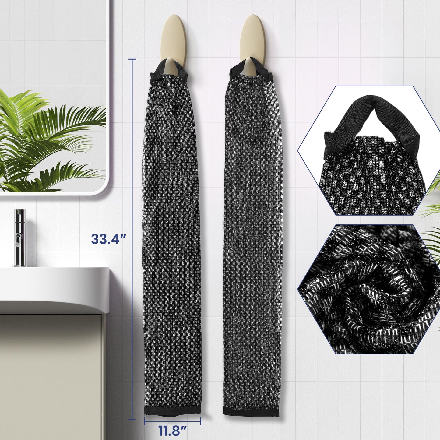 GREEN POMELO Japanese Exfoliating Loofah Back Scrubber - Shower Bath Towel for Men & Women (2 Pack Black, 33.4" x 11.8")
