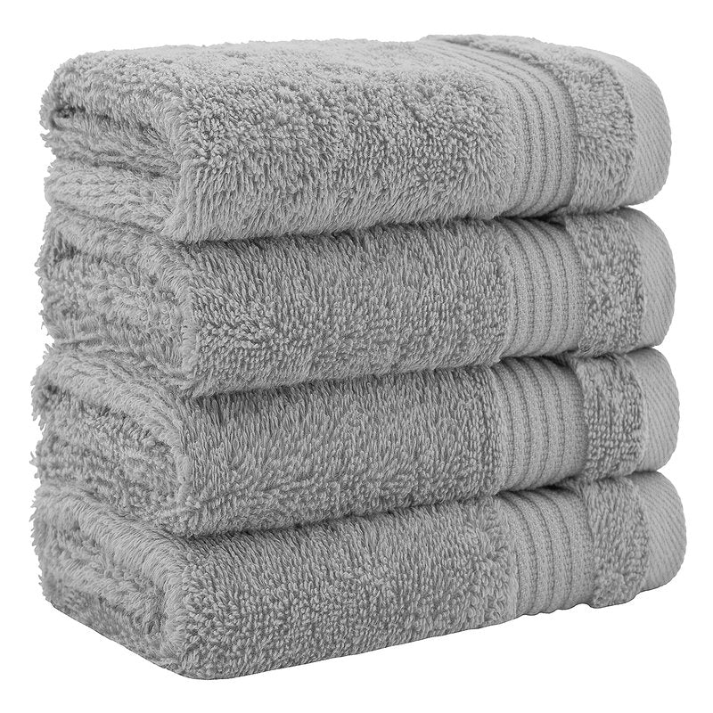 Cotton Paradise 100% Cotton Turkish Towel Set, Soft Absorbent Quick Dry, 4 Piece Washcloth Set, Light Grey