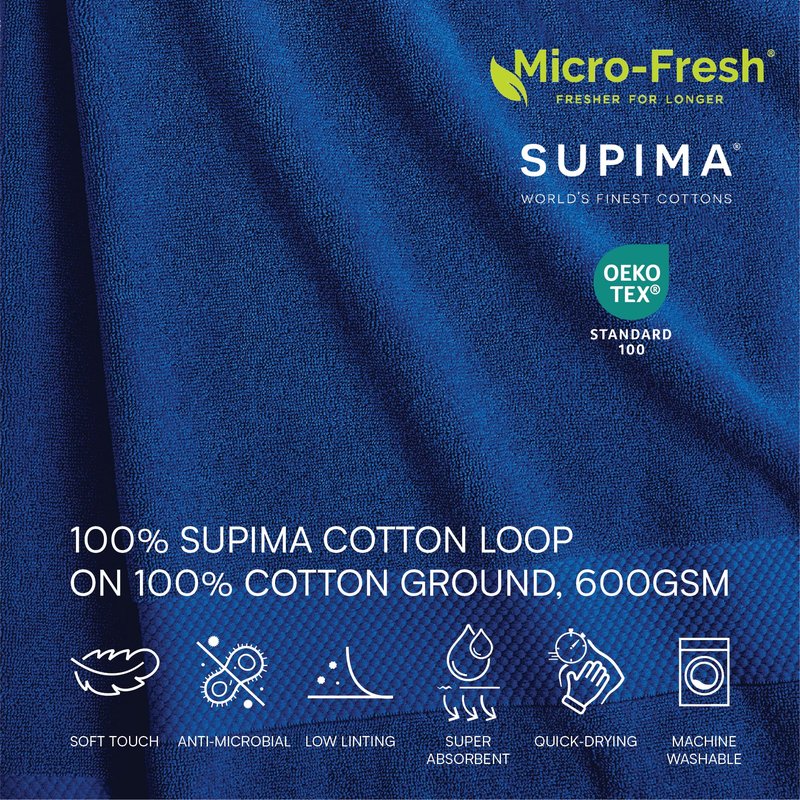 Lacoste Heritage 100% Supima Cotton Hand Towel, Surf Blue, 16" x 30" – Highly Absorbent & Quick Drying, Premium Super Soft Bath Towel, Bathroom Essential, Gift for All Occasions, Machine Washable