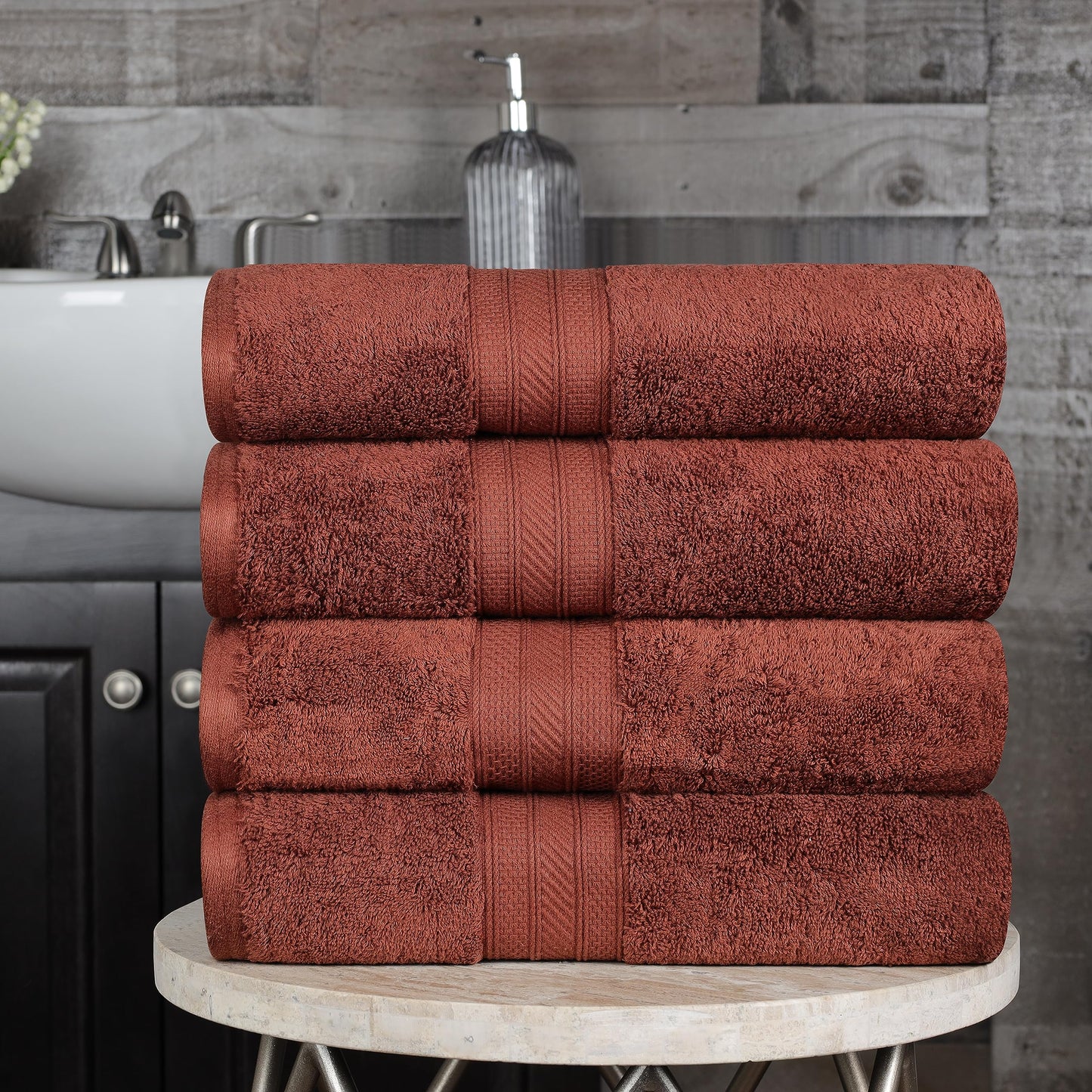 Superior Long Staple 100% Combed Cotton 700GSM Solid Highly-Absorbent 4-Piece Bath Towel Set for Bathroom, Shower, Kitchen-Super Soft, Plush, Highly Absorbent, Assorted 4-Piece Towels, Hot Chocolate
