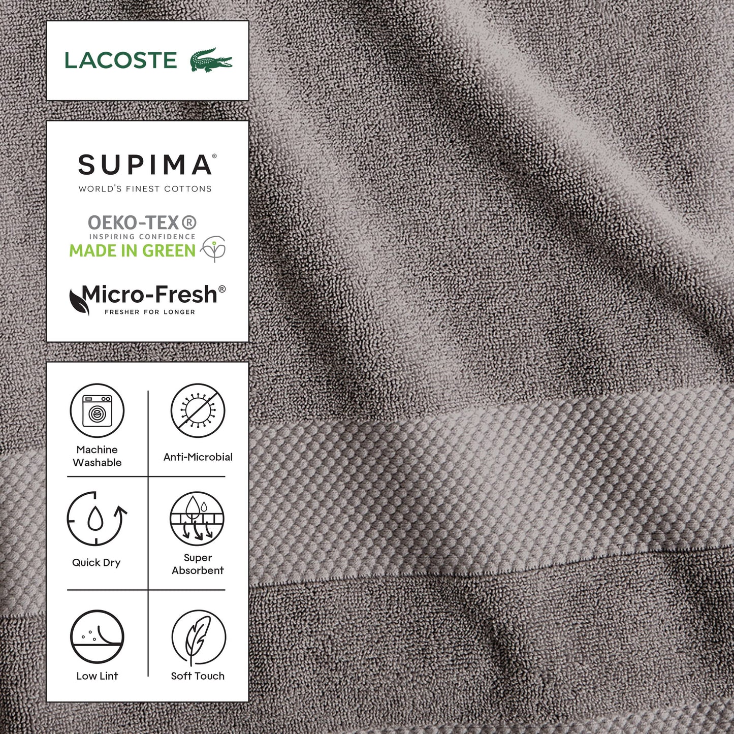 Lacoste Heritage Anti-Microbial Supima Cotton Bath Towel, Magenta, 30" x 54" – Absorbent & Quick Drying, Premium Super Soft Bath Towel, Bathroom Essential, Gift for All Occasions, Machine Washable