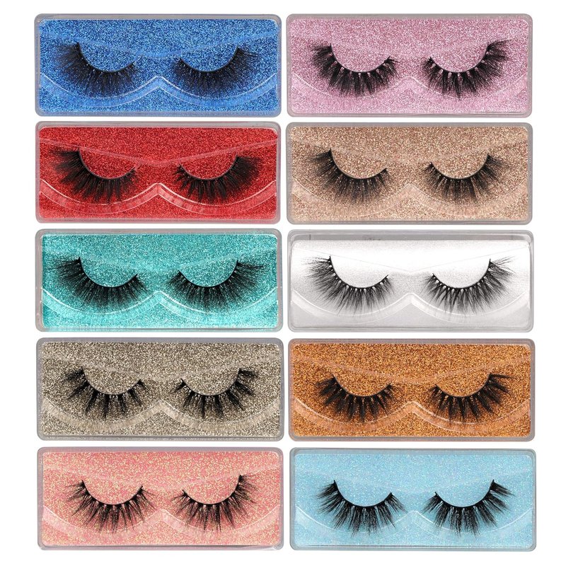 Skiennix 3D Faux Mink False Eyelashes - Wispy 18mm, Soft & Reusable | 10 Pairs in Glitter Boxes