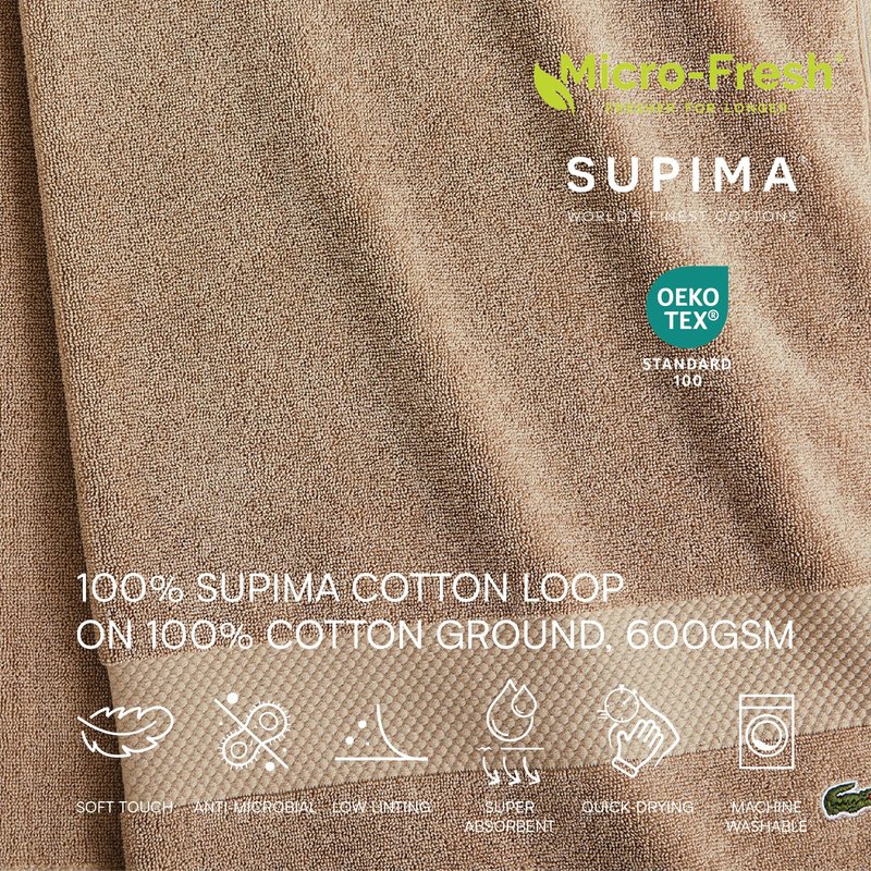 Lacoste Heritage 100% Supima Cotton Wash Cloth, Sand, 13" x 13" – Highly Absorbent & Quick Drying, Premium Super Soft Bath Towel, Bathroom Essential, Gift for All Occasions, Machine Washable