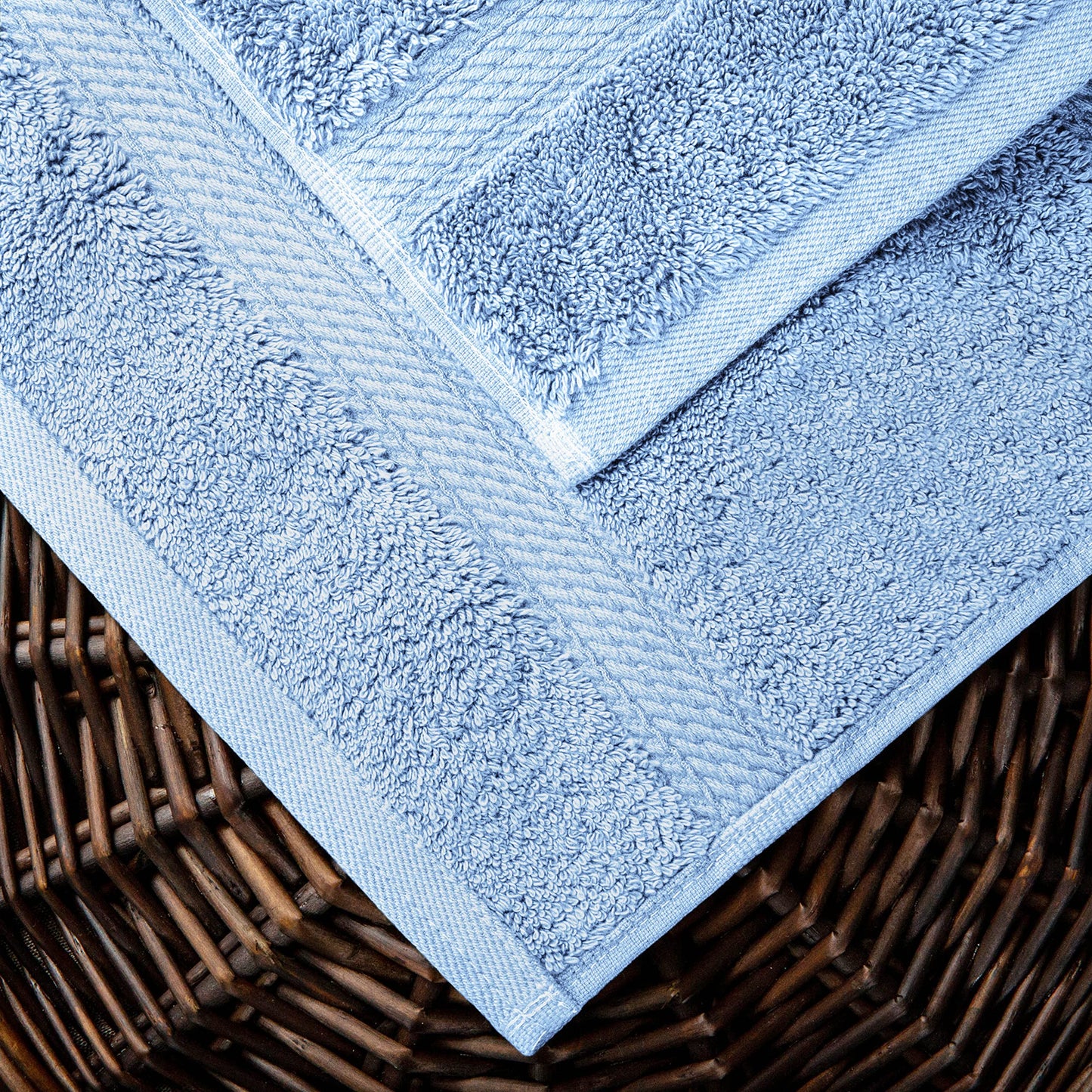 SUPERIOR Egyptian Cotton Pile 8 Piece Towel Set, Includes 2 Bath, 2 Hand, 4 Face Towels/Washcloths, Ultra Soft Luxury Towels, Thick Plush Essentials, Guest Bath, Spa, Hotel Bathroom, Light Blue