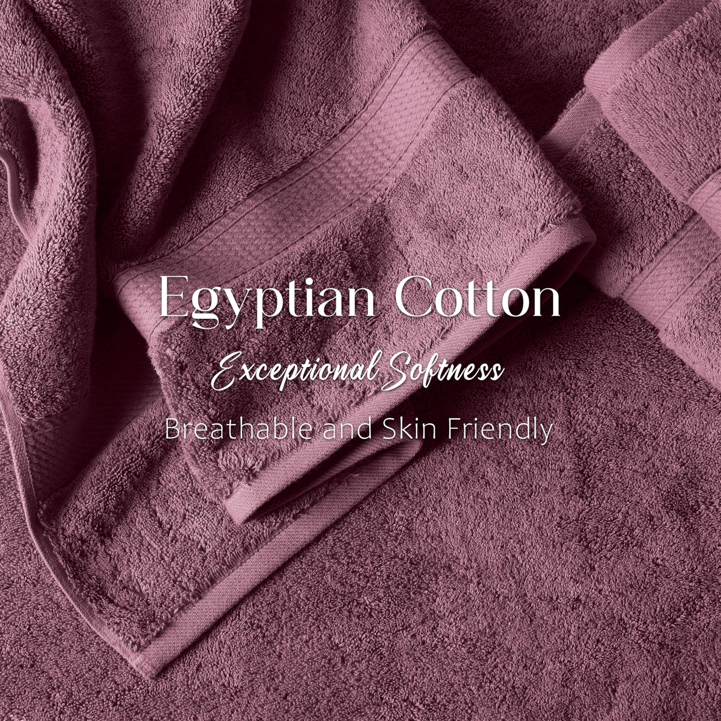 SUPERIOR Egyptian Cotton Pile 6 Piece Towel Set, Includes 2 Bath, 2 Hand, 2 Face Towels/Washcloths, Ultra Soft Luxury Towels, Thick Plush Essentials, Guest Bath, Spa, Hotel Bathroom, Plum