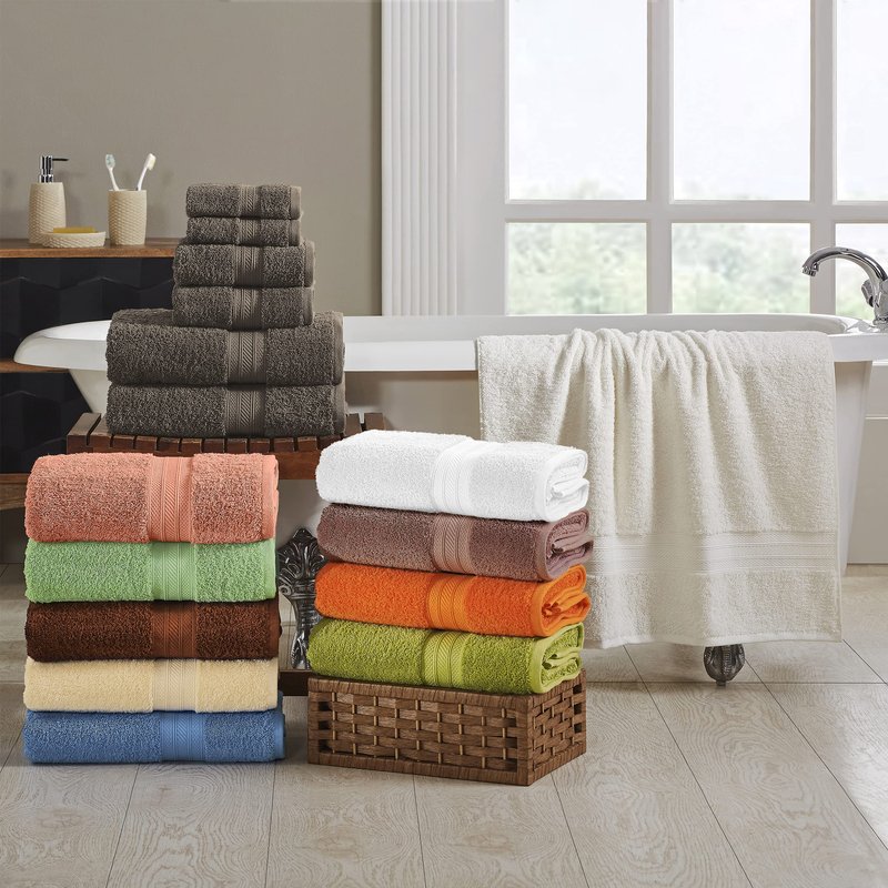 Superior Long Staple 100% Combed Cotton 700GSM 8-Piece Solid Towel Set for Bathroom, Shower, Kitchen-Super Soft, Plush, AssortedTowels, 4 Face/Washcloths, 2 Hand Towels, 2 Bath Towels, Rivulet