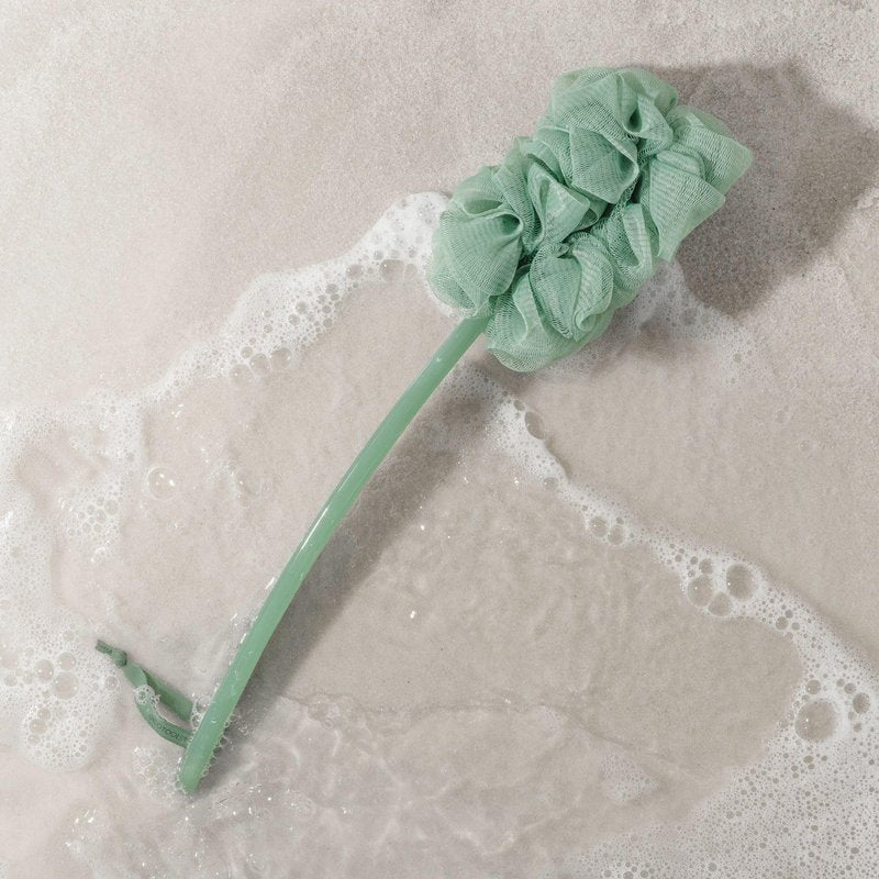 EcoTools Sea Gems EcoPouf Bath Brush, Gentle Exfoliating Body Scrubber for Shower Cleansing & Smoothing, Recycled Netting Loofah with Long Handle, Vegan & Cruelty-Free, 1 Count