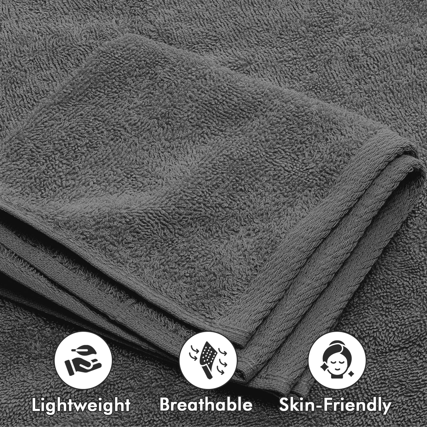 Novo Home Bath Towels Set of 8 – 100% Cotton (Dark Grey) Bathroom Towel Set Bale Includes 2 Bath, 2 Hand, 4 Face Towels – Soft, Absorbent & Quick Dry Towel for Bathroom, Spa, Kitchen, Hotel Use
