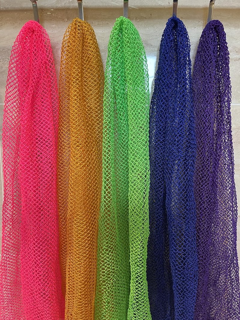 African Exfoliating Net Sponge Set - Long Bath Scrubber for Smooth Skin | 63" Stretches (Blue & Purple)