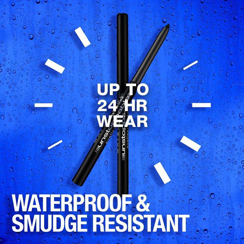 Maybelline Unstoppable Waterproof Mechanical Black Eyeliner Pencil, Easy to Apply, Smooth Glide, Up to 24 Hour Wear, Onyx, Pack of 2