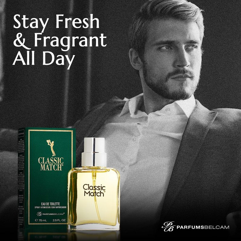 PB ParfumsBelcam Classic Match Green Eau De Toilette Spray for Men – Fresh Chypre Cologne, Bergamot, Basil, Musk, Long-Lasting Masculine Fragrance, Signature Scent – 2.5 Fl Oz