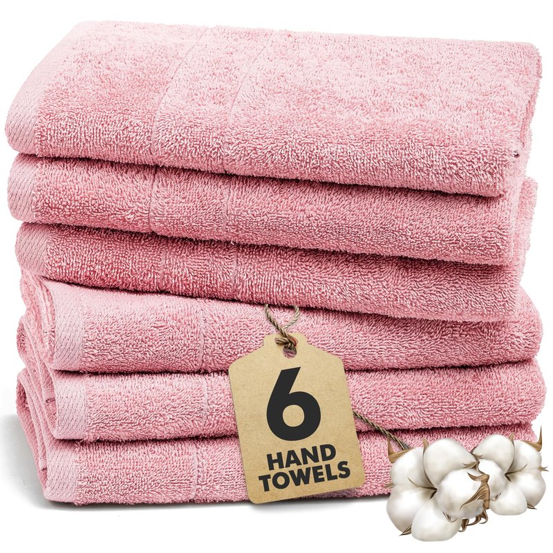 Novo Home 100% Cotton Hand Towels for Bathroom – Soft & Absorbent Towel Set– Pack of 6 Small Towel (34x20in) – Quick Dry Luxury Cotton Hand Towels – Baby Pink