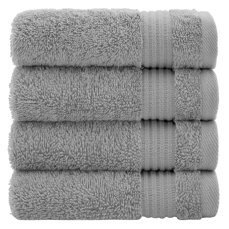 Cotton Paradise 100% Cotton Turkish Towel Set, Soft Absorbent Quick Dry, 4 Piece Washcloth Set, Light Grey