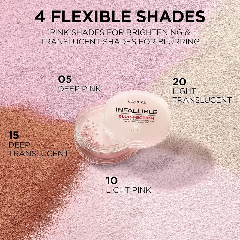 L'Oreal Paris Infallible Blur-Fection Loose Setting Powder - Longwear Blurring Face Powder, Brightening Light Pink, 1 Kit