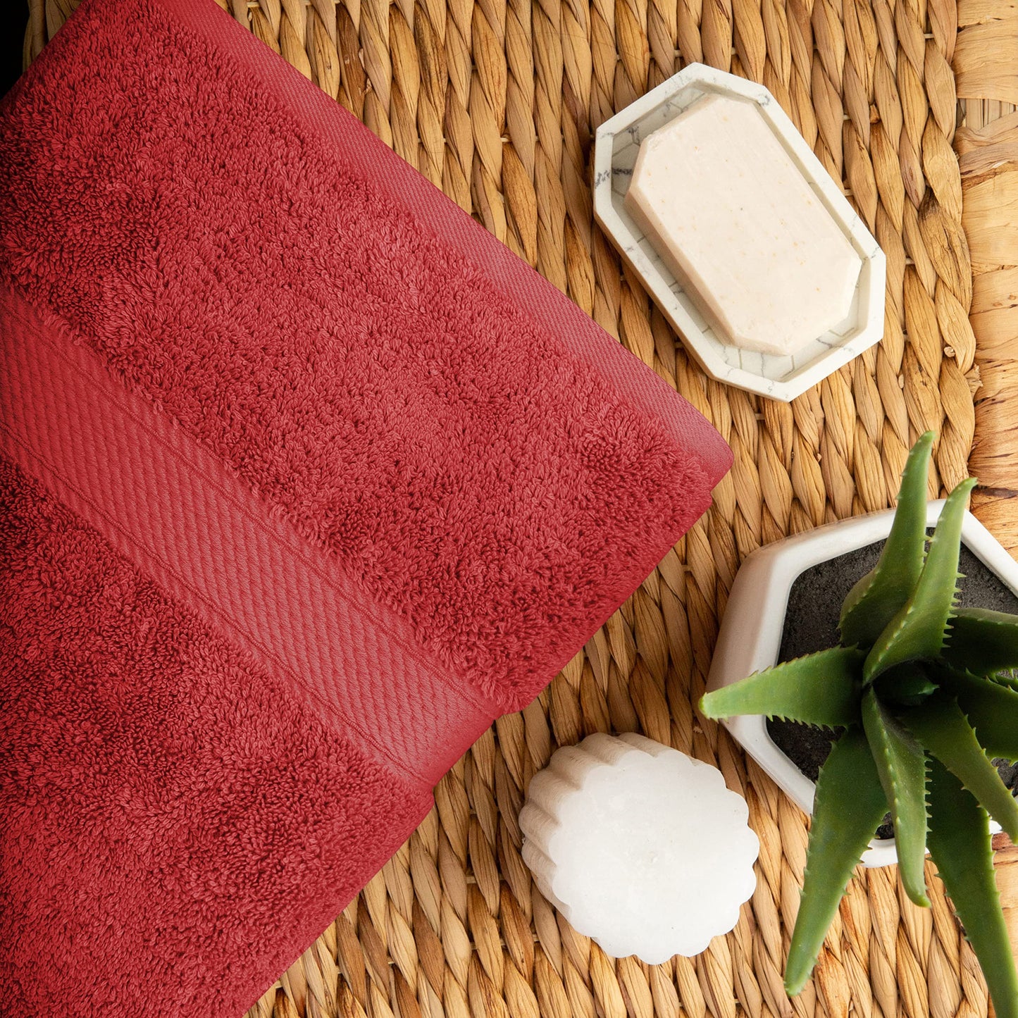 Superior Egyptian Cotton Pile 10 Piece Towel Set, Includes 2 Bath, 4 Hand, 4 Face Towels/ Washcloths, Ultra Soft Luxury Towels, Thick Plush Essentials, Guest Bath, Spa, Hotel Bathroom, Red