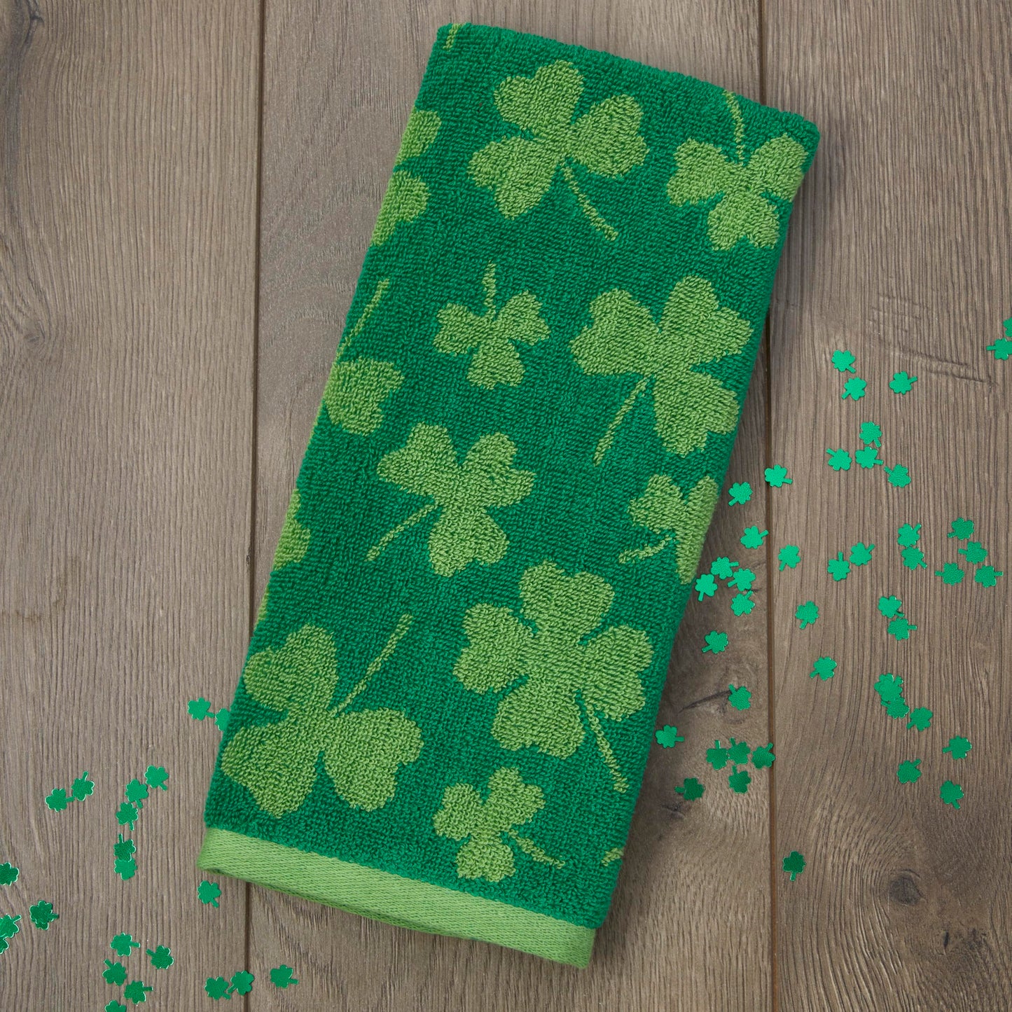 SKL Home St. Patrick's Day Shamrock Jacquard 100% Cotton Reversible 2pc Hand Towel Set, Decorative for Bath/Kitchen/Bar & Gift, Green