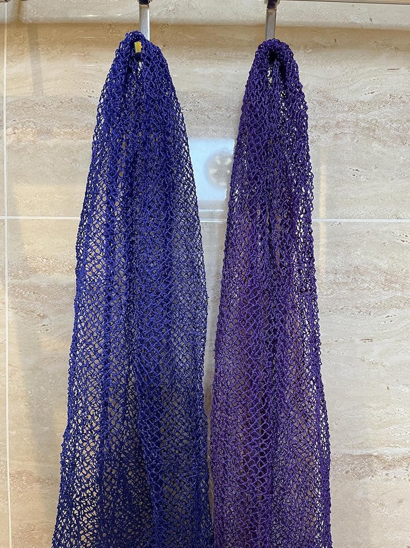 African Exfoliating Net Sponge Set - Long Bath Scrubber for Smooth Skin | 63" Stretches (Blue & Purple)