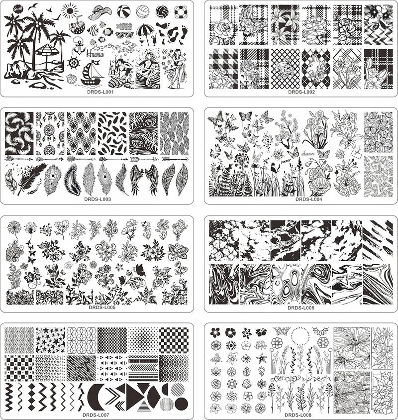 Nail Stamp Plates Set - 21 Pcs with 16 Designs, 2 Stampers & Scrapers | Floral & Animal Patterns