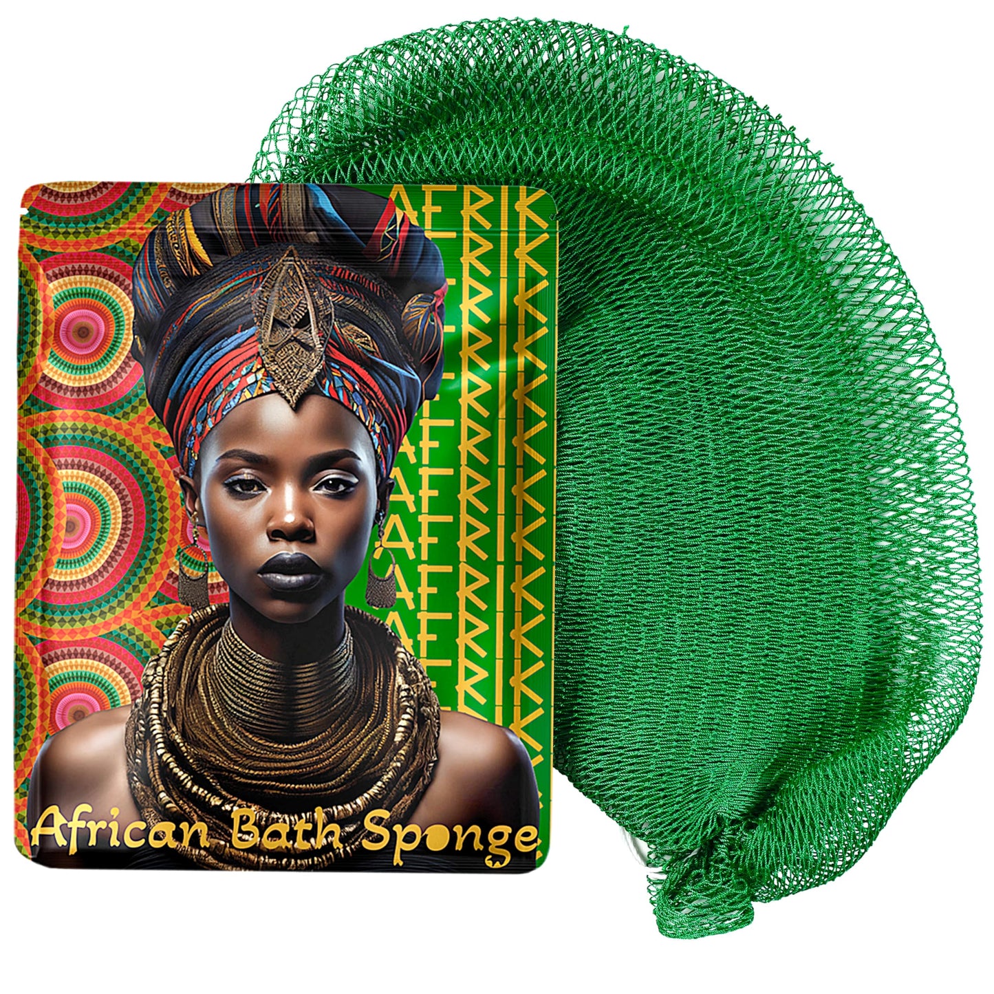 African Net Sponge, Premium Authentic Exfoliating Body Scrubber, Extra Long Stretch Bath Sponge for Shower, Deep Exfoliating Washcloth for Smooth Skin, 1 Pack (Emerald Green)