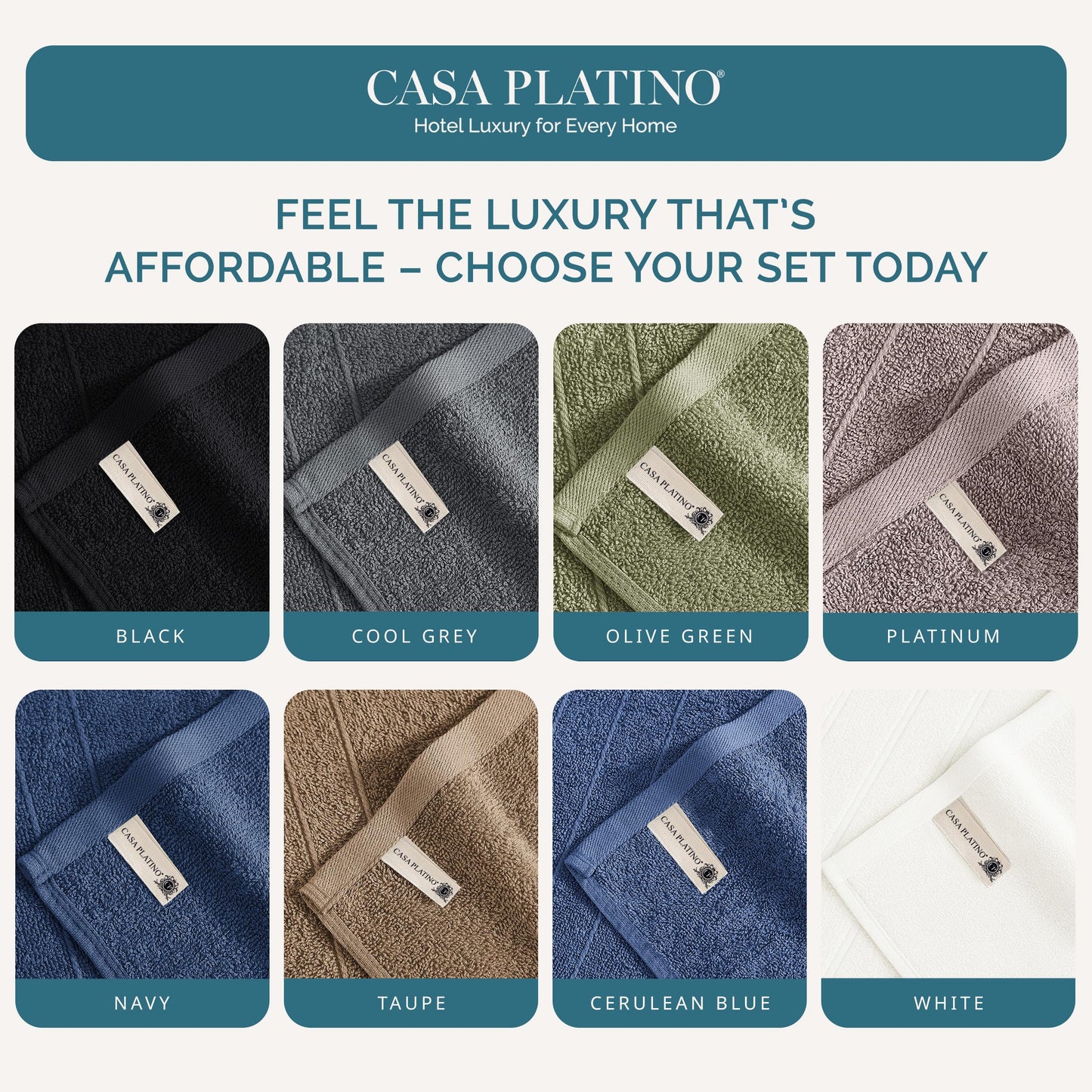 Casa Platino Washcloths 6 Pack - 100% Ringspun Cotton Washcloths - 13"x13"- Soft Textured, Well Stitched, Lightweight Towel - Absorbent & Durable - Perfect for Daily use - Black Wash Cloths