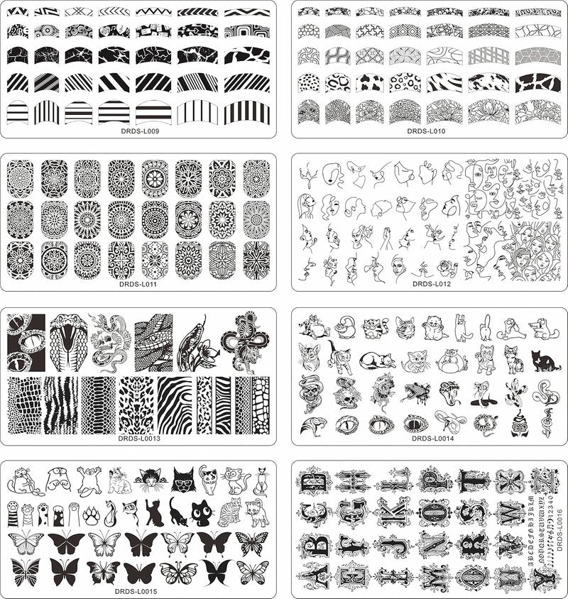 Nail Stamp Plates Set - 21 Pcs with 16 Designs, 2 Stampers & Scrapers | Floral & Animal Patterns