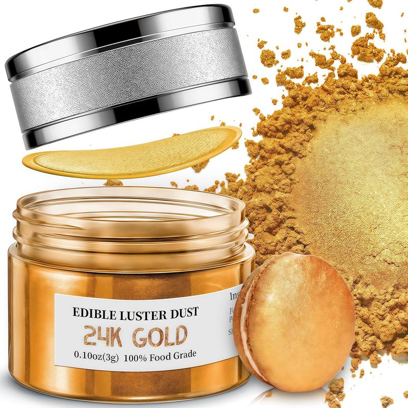 INOCERIS 24K Gold Luster Dust - Food Grade Metallic Shimmer Powder for Baking & Decorating