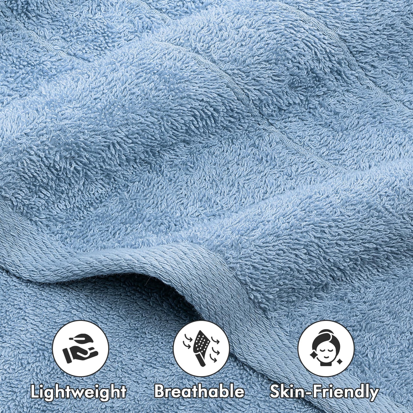 Novo Home Bath Towels Set of 4 – 100% Cotton Sky Blue Extra Large Towels for Bathroom, Spa Use (55x28 in) – Super Soft and Quick Dry Large Bath Sheets for Adults