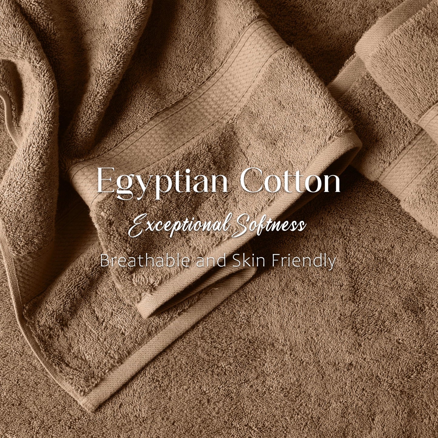 SUPERIOR Egyptian Cotton Pile 6 Piece Towel Set, Includes 2 Bath, 2 Hand, 2 Face Towels/Washcloths, Ultra Soft Luxury Towels, Thick Plush Essentials, Guest Bath, Spa, Hotel Bathroom, Latte