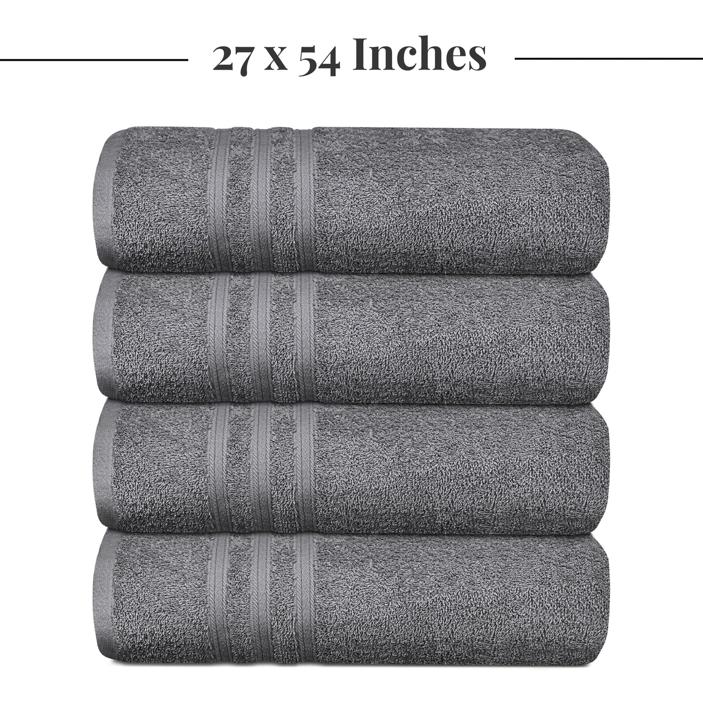 Tens Towels Pack of 4 Soft Bath Towels, 100% Cotton, 27 x 54 Inches, Lightweight & Quick-Dry, Ideal for Daily Bathroom Use, Practical & Comfortable, Dark Grey