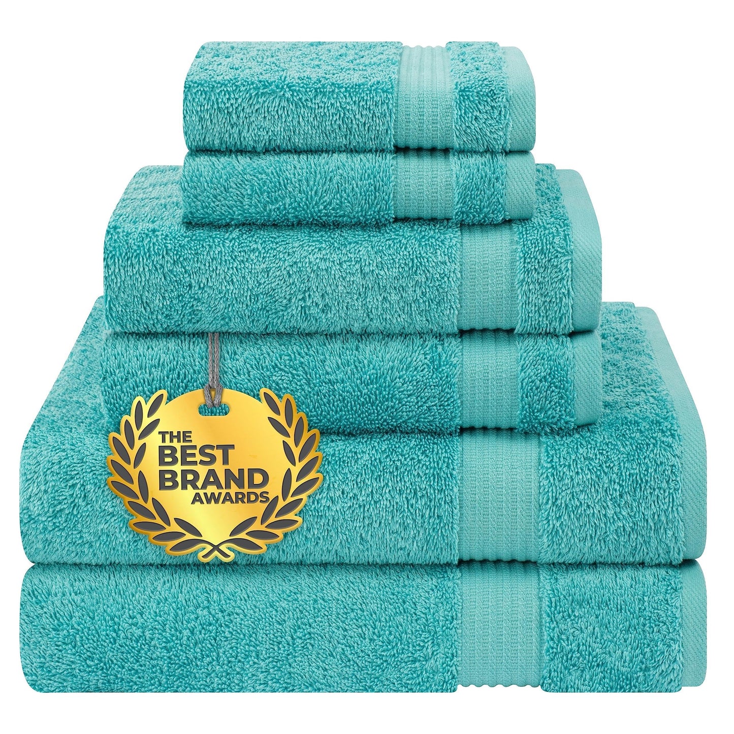 Cotton Paradise 100% Cotton Turkish Towel Set, Soft Absorbent Quick Dry, 6 Piece Towel Set, Turquoise