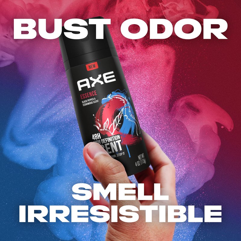 AXE Dual Action Body Spray Deodorant for Long Lasting Odor Protection Essence Black Pepper & Cedarwood Mens Deodorant Formulated Without Aluminum 4.0 oz, Twin Pack