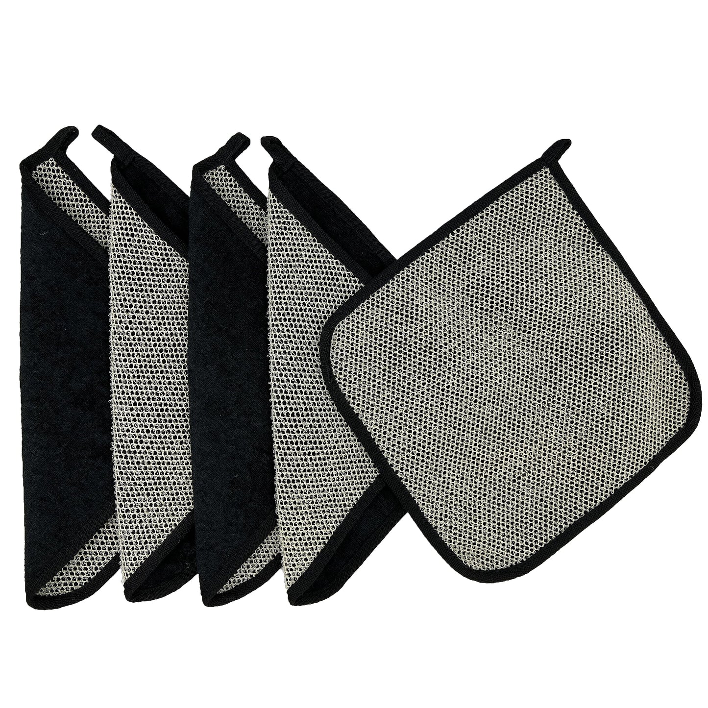 5 Pack Soft Weave Home Spa Bath Shower Exfoliating Massage Face Body Wash Cloths, Dual-Sided With Exfoliating Scrub and Soft Terry Cloth Towel
